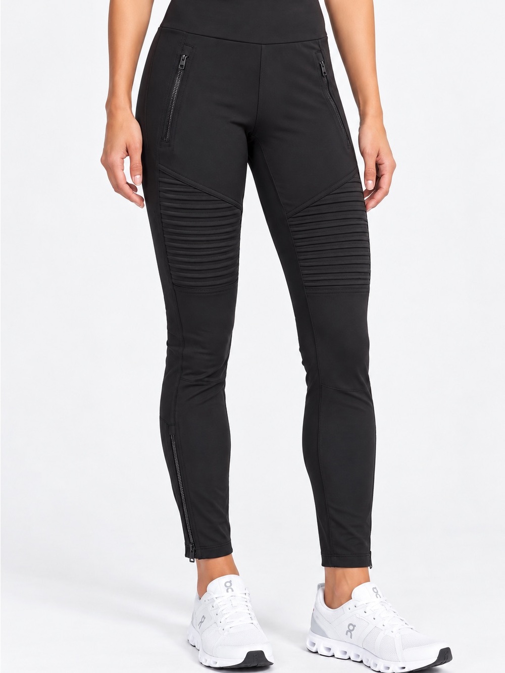 Athleta Headlands Hybrid Moto Tight Black Size 6 Zip Pockets Ankle Zips